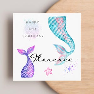 Carte d'anniversaire personnalisée fille sirène, carte queues de sirène, carte sous la mer, fille, petite-fille, nièce, 1er 2e 3e 4e 5e 6e 7e