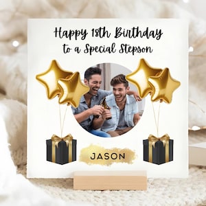 Tarjeta de cumpleaños personalizada con foto para hijastros de 18 años, tarjeta con foto para hijastros de 18 años, tarjeta de cumpleaños para hijastros de 18 años, regalo con foto para hijastros