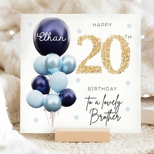 Carte personnalisée 20e anniversaire de frère, carte ballon en or bleu, frère a 20 ans, cadeau 20e anniversaire, carte 20e frère, anniversaire frère