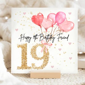 Carte d'anniversaire ballon rose ami 19e, carte d'anniversaire ami 19e personnalisée, ami 19e, cadeau d'anniversaire Bestie 19e, belle amie