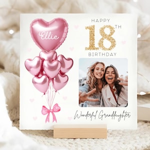 Granddaughter 18th Photo Birthday Personalised Card, Custom Image Pink Gold Balloon Card, Granddaughter is 18, Granddaughter Eighteenth