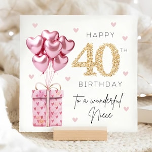 Carte de 40e anniversaire de nièce rose, joyeux 40e anniversaire de nièce, carte d'anniversaire de nièce, cadeau personnalisé de quarante ou quatre ans pour nièce