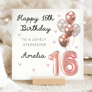 Carte d'anniversaire personnalisée 16e demi-soeur, carte ballon 16e anniversaire or rose, carte Sweet Sixteen demi-soeur, carte seizième demi-soeur
