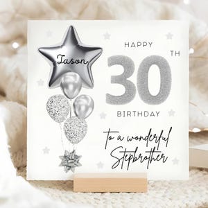 Carte personnalisée 30e anniversaire de demi-frère, carte ballon gris argenté, beau-frère a 30 ans, cadeau de ses 30 ans, demi-frère 30e