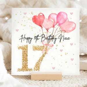 Carte d'anniversaire ballon rose nièce 17e, carte d'anniversaire personnalisée nièce 17e, nièce 17e, cadeau d'anniversaire fille 17e