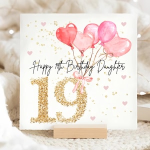 Carte d'anniversaire fille 19e ballon rose, carte d'anniversaire fille 19e personnalisée, fille 19e, cadeau d'anniversaire fille 19e
