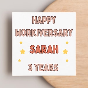 Happy Work Anniversary Personalised Card, Work-Iversary Card, Colleague Card, Personalised Coworker Card, Staff, Years Service, Worker Card