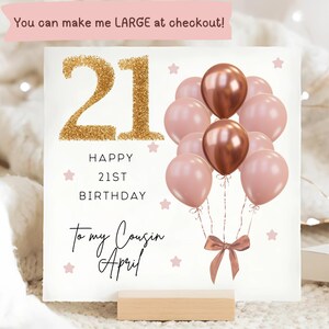 Cousin 21st Birthday Pink Brown & Gold Balloon Card, Personalised Cousin Twenty-First Birthday Card, Cousin Is 21 Card, Female Cousin Card