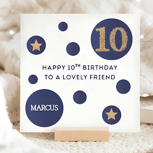 10e carte d'anniversaire bleu et or pour ami, 10e carte d'anniversaire pour ami personnalisé, 10e carte d'anniversaire pour ami, carte de 10 ans pour un ami masculin, 10e cadeau