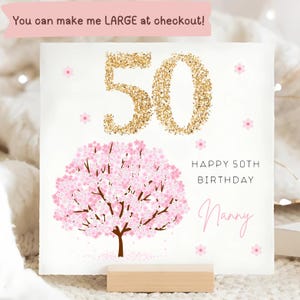 Nanny 50th Pink Blossom Birthday Card, Personalised Nan Fifty Card, Nanny Is 50 Card, Floral Nanny Card, Grandma Birthday Gift, Granny Card