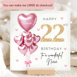Carte personnalisée de 22e anniversaire de nièce, carte ballon en or rose, nièce a 22 ans, cadeau de 22e anniversaire, 22e anniversaire de nièce, jolie nièce