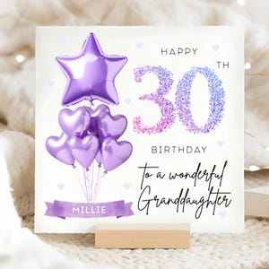 Carte d'anniversaire violette de petite-fille des 30 ans, carte personnalisée des 30 ans de petite-fille, petite-fille a 30 ans, petite-fille des 30 ans