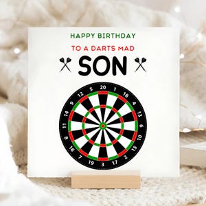 Tarjeta de cumpleaños para un hijo loco por los dardos, tarjeta de cumpleaños especial para un hijo, tarjeta de cumpleaños para un amante de los dardos, su cumpleaños, feliz cumpleaños para un hijo, tarjeta de tus padres
