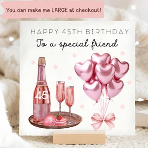 Carte d'anniversaire rose champagne pour ami des 45 ans, carte d'anniversaire rose personnalisée ami, meilleur ami a 45 ans carte, quarante-cinquième anniversaire rose, Bestie