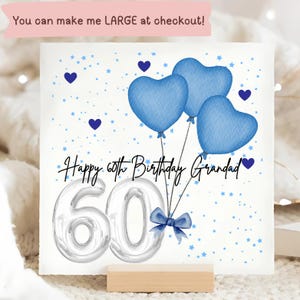 Carte d'anniversaire bleu ballon grand-père 60e anniversaire, carte d'anniversaire grand-père personnalisée, cadeau pour grand-père, grand-père, pops, carte soixante, soixantième anniversaire