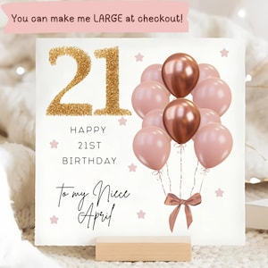 Carte de 21e anniversaire de nièce rose marron et ballon doré, carte de 21e anniversaire de nièce personnalisée, carte de 21 ans nièce, 21e anniversaire de nièce