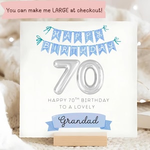 Carte d'anniversaire grand-père 70e bannière bleue, carte personnalisée grand-père a 70 ans, carte grand-père 70e, cadeau d'anniversaire grand-père 70e, beau grand-père