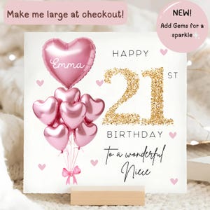 Niece 21st Birthday Personalised Card, Pink Gold Balloon Card, Niece is 21, Twenty-First Birthday Gift, Niece 21st Birthday Card