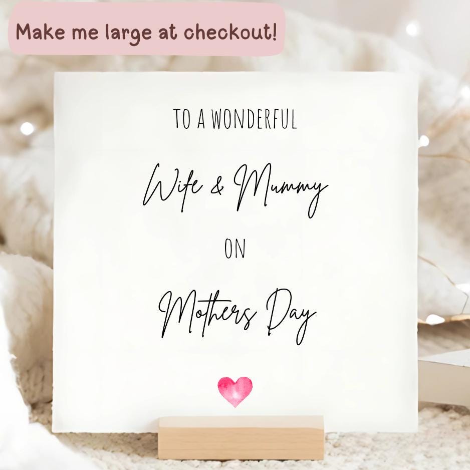 Wife & Mummy Mothers Day Card, Pink Heart Wife Card, Happy Mothers Day ...