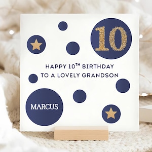 10e carte d'anniversaire bleu et or de petit-fils, carte d'anniversaire personnalisée de 10 petit-fils, dixième carte d'anniversaire de petit-fils, carte de petit-fils a dix ans