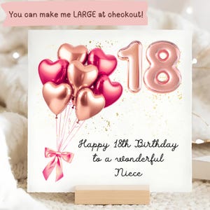 Carte d'anniversaire rose or rose 18e nièce, carte d'anniversaire 18 nièce personnalisée, carte de nièce ballon coeur, nièce est dix-huitième