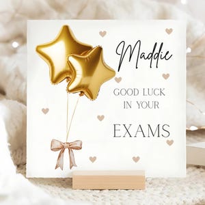Exams Good Luck Personalised Card, Gold Foil Balloon Good Luck Card, GCSE Exam Card, SATS Good Luck Card, A-Levels Card, Son, Daughter
