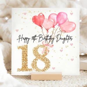 Carte d'anniversaire fille 18 ans ballon rose, carte d'anniversaire fille 18 ans personnalisée, fille 18 ans, cadeau fille 18 ans