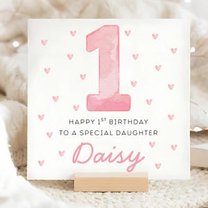 Carte d'anniversaire fille 1er coeurs roses, carte 1er anniversaire fille personnalisée, fille fête ses 1 ans, premier anniversaire fille