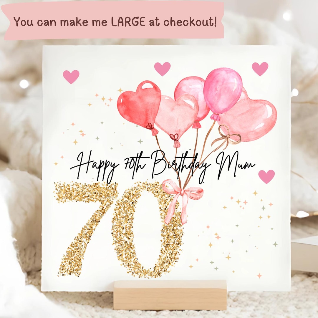 Sottobicchiere Lucido 'Happy 70th Birthday Mum' - Motivo Floreale - MDF Rigido 9x9 Cm