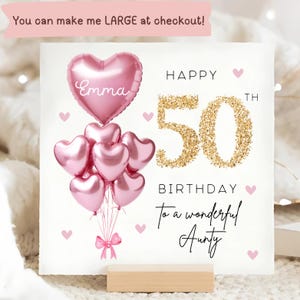 Carte personnalisée 50e anniversaire de tante, carte ballon en or rose, tante a 50 ans, cadeau cinquantième anniversaire, carte d'anniversaire tante cinquante, belle tante