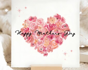 Happy Mothers Day Flower Bouquet Heart, Mum Mothers Day Card, Nan Mothers Day Card, For Her, Mum Love Card, Personalised Mothers Day Gift
