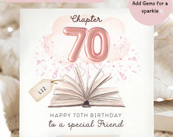 Tarjeta de cumpleaños número 70 de Friend Chapter, Tarjeta personalizada Diamante para el 70 cumpleaños de Friend, Tarjeta de cumpleaños número setenta de Friend, Tarjeta rosa para el 70 cumpleaños de Friend