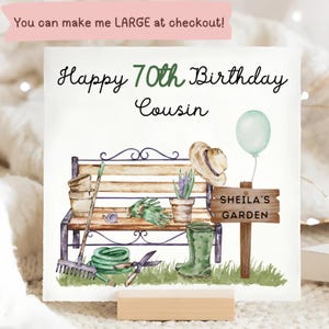 Cousin 70th Gardener Birthday Card, Personalised Gardener 70th Card, Cousin 70th Birthday Card, Gardening 70 Cousin Gift, Cousin Seventieth
