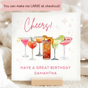 Carte d'anniversaire personnalisée Cheers Cocktail, carte spéciale pour un ami, cadeau pour amateur de cocktails, carte de voeux d'anniversaire, pour elle, anniversaire lumineux