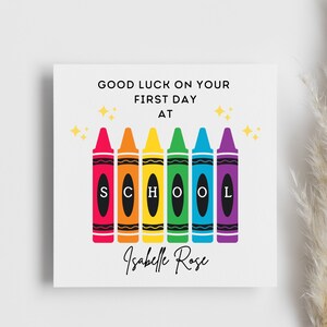 Carte au crayon personnalisée premier jour d'école, fils porte-bonheur, fille porte-bonheur, carte petit-enfant, cadeau pour la rentrée, carte de rentrée