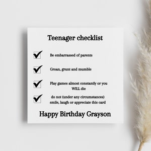 Liste de contrôle personnalisée pour adolescent, carte d'anniversaire, 13e anniversaire, treize ans, pour lui, pour elle, carte personnelle, anniversaire spécial, joueur