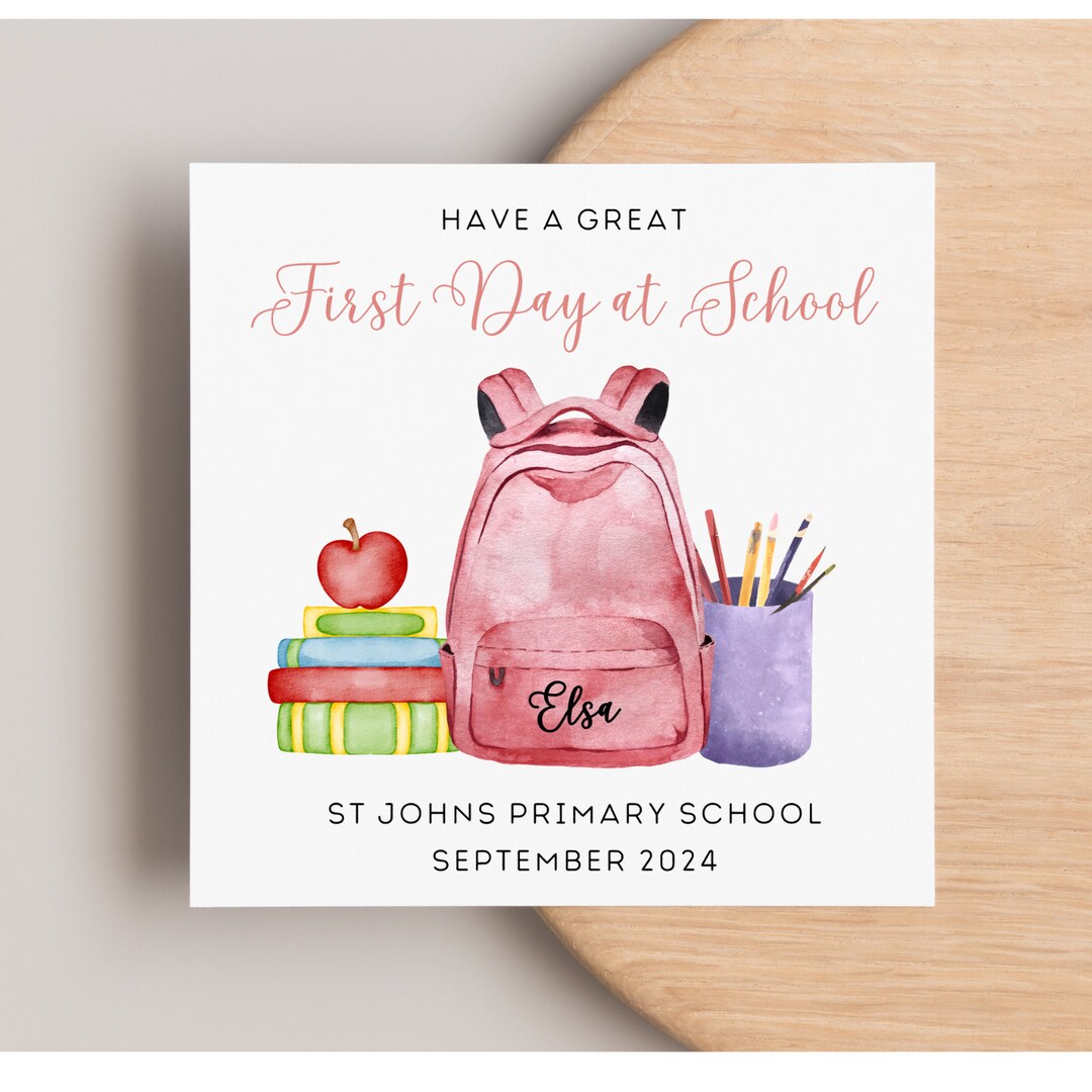 First Day of School Personalised Backpack Card, Pink for Her Card, Sept ...