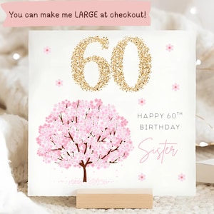 Soeur 60e carte d'anniversaire de fleur rose, carte personnalisée de soixante soeurs, soeur a 60 ans, cadeau d'anniversaire floral femme, carte d'anniversaire soeur