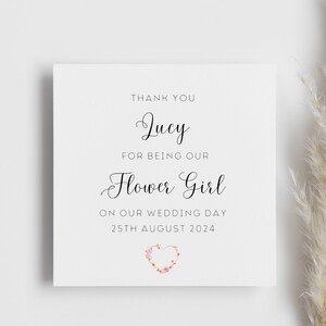 Carte personnalisée de remerciement de fille de fleur, carte de petite fille, merci beaucoup, notre carte de jour spécial, pour elle, fille, nièce, le jour de notre mariage