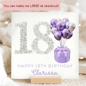 Personalised 18th Birthday Silver Glitter Card, Female 18th Birthday Card, Woman Purple Eighteenth Birthday Card, She Is Eighteen Card, 18