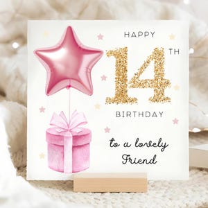 Friend 14th Birthday Card, Pink Foil Star Balloon Card, Friend Is 14, Friend Fourteen Birthday Card, Friend 14th Card, Bestie 14th Birthday