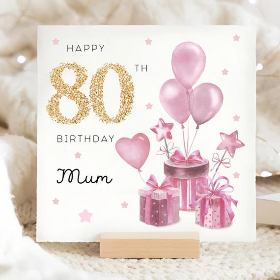 Mum 80th Birthday Presents Card, Personalised Mummy Birthday Card