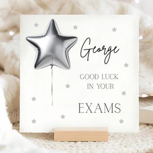 Exams Good Luck Personalised Card, Silver Foil Balloon Good Luck Card, GCSE Exam Card, SATS Good Luck Card, A-Levels Card, Son, Daughter