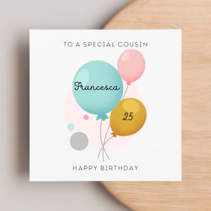 Tarjeta de cumpleaños personalizada para primo especial, tarjeta de cumpleaños con globo, tarjeta encantadora para primo, regalo de feliz cumpleaños para primo, regalo personalizado, para ella y para él