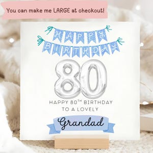 Carte d'anniversaire grand-père 80e bannière bleue, carte personnalisée grand-père a 80 ans, grand-père quatre-vingtième carte, grand-père 80e cadeau d'anniversaire, grand-père, pops