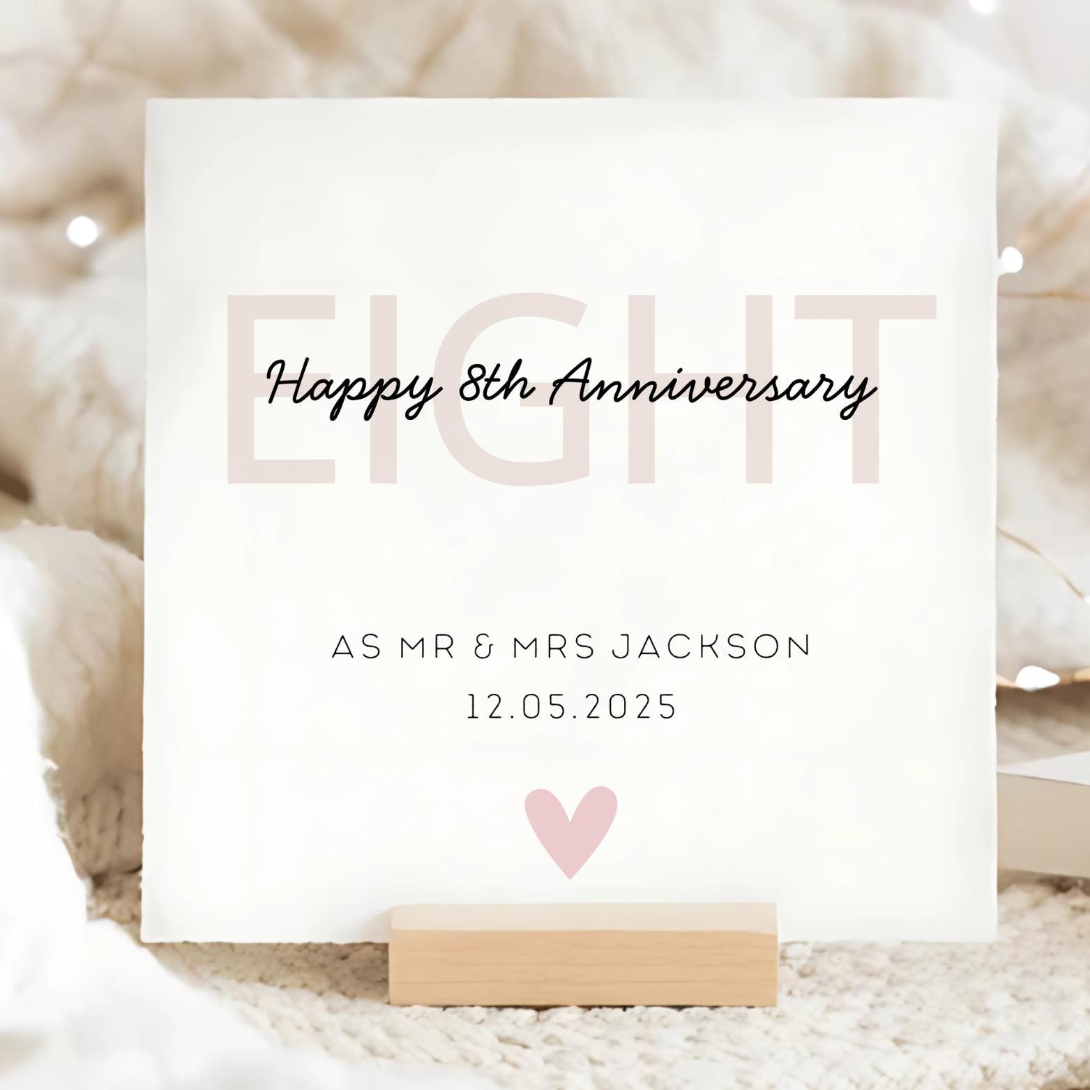 Eight Year Wedding Anniversary Card, Personalised 8 Year