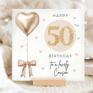 Cousin 50th Gold & Beige Birthday Card, Personalised Cousin 50th Card, Cousin Is Fifty Card, Cousin Fiftieth Birthday Card, Lovely Cousin