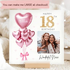 Carte d'anniversaire personnalisée nièce 18 ans, carte ballon en or rose avec image personnalisée, nièce a 18 ans, nièce 18 ans, belle nièce 18 ans