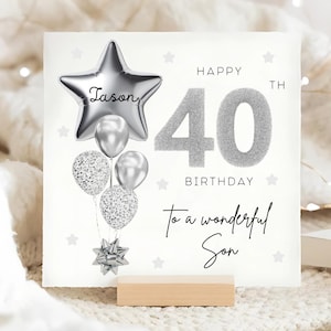 Carte personnalisée de 40e anniversaire de fils, carte ballon gris argenté, fils a 40 ans, cadeau de son quarantième anniversaire, 40e anniversaire de fils, carte de fils merveilleux