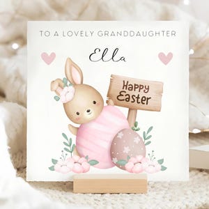 Tarjeta personalizada de Feliz Pascua para nieta, tarjeta de conejito de Pascua para nieta, tarjeta de Pascua rosa para nieta, de nieta, de niñera, de abuelo